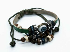 Bracelet Leather Evil Eye Green