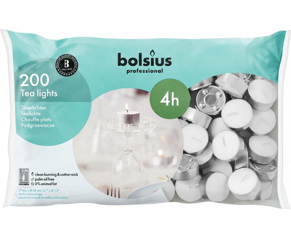 Candle T-Light. Bolsius Professional. 200pcs 4hr Burn