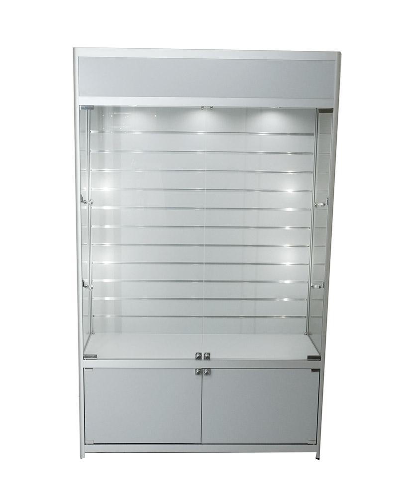 Glass Cabinet 1400X400X1980mm Slat Wall Led Bulbs Lighting Code 99106