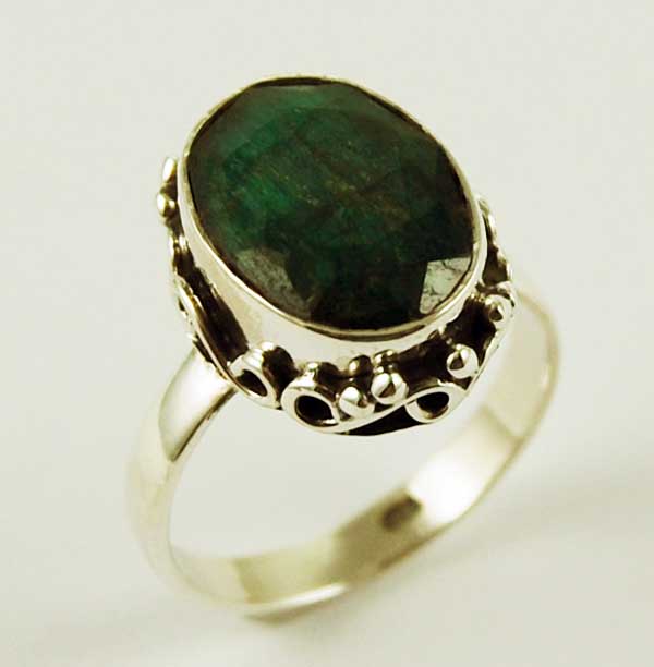 Silver Ring Oval Emerald