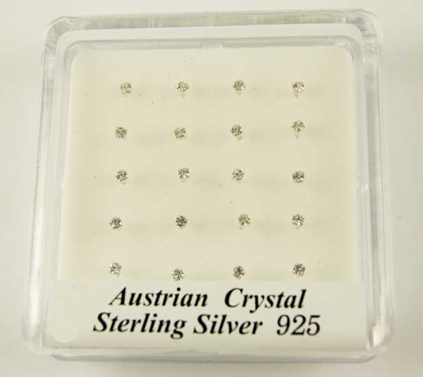 Nose Studs Silver Clear Stones 20pcs