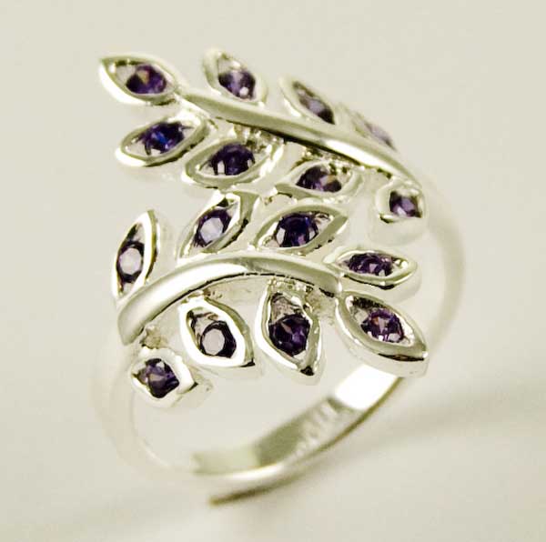 Ring Silver Leaves Amethyst