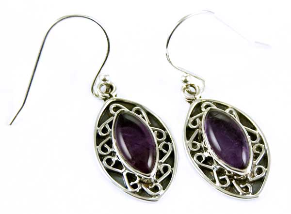 Silver Earring Amethyst Oval