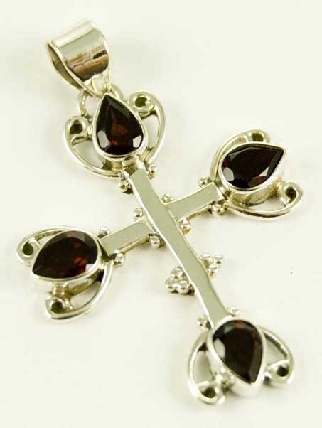 Silver Pendant Cross Garnet