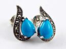 Earring Marcasite Teardrop Stone Inset Turquoise