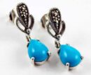 Earring Silver Marcasite Turquoise