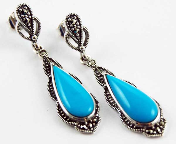 Earring Silver Marcasite Turquoise