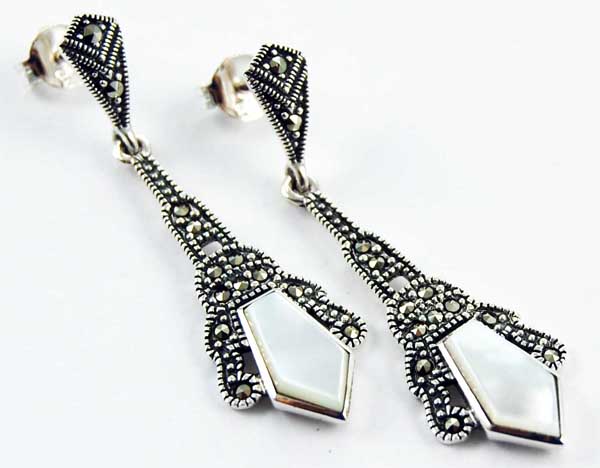 Earring Marcasite Stone Drop Mother Of Pearl