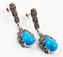 Earring Marcasite Teardrop Claw Set Stone Turquoise