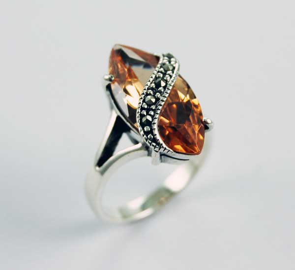 Silver Ring Oval Point Yellow