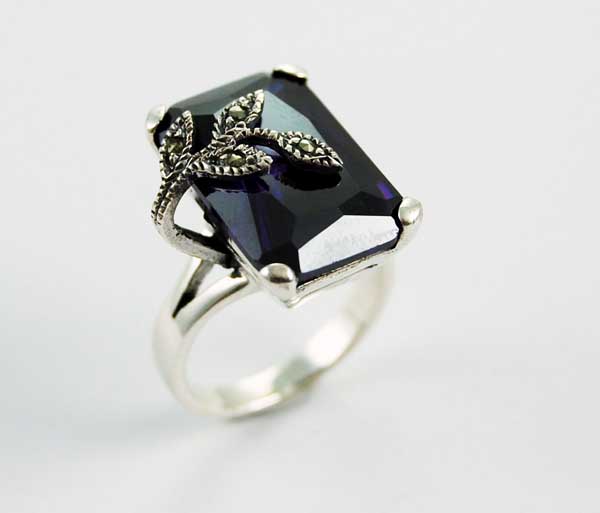 Silver Ring Rectangle Purple