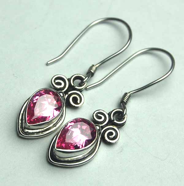 Silver Earring Tear Drop Rose