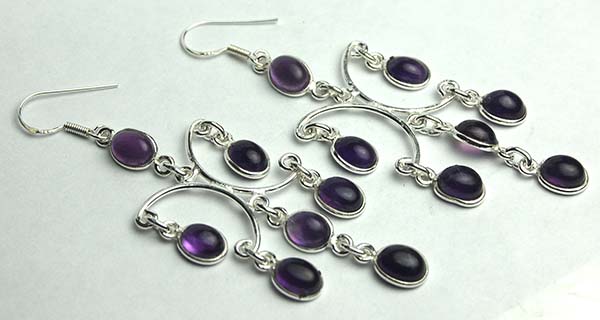Silver Earring Amethyst Stones