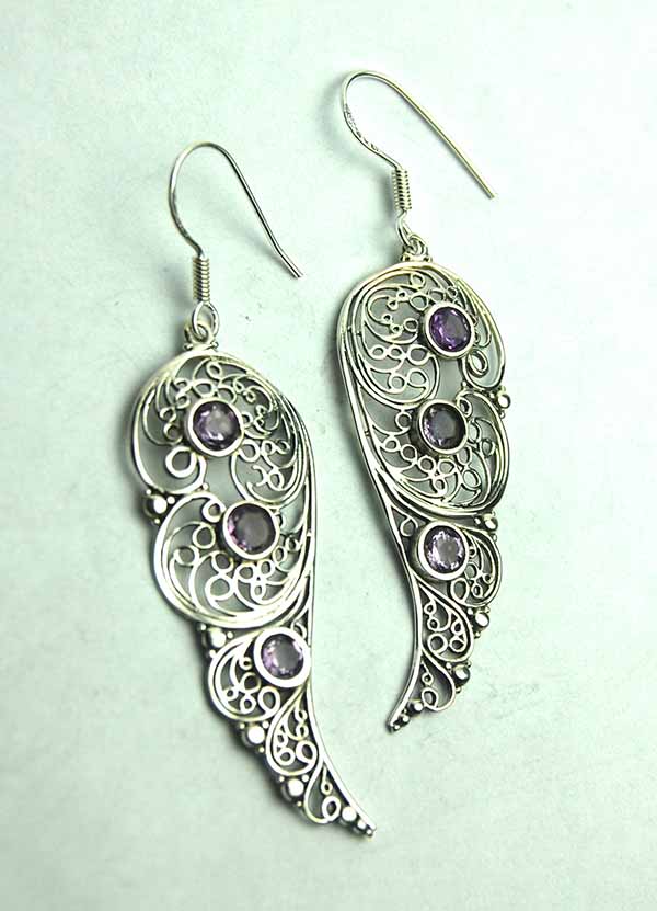 Silver Earring Amethyst Stones