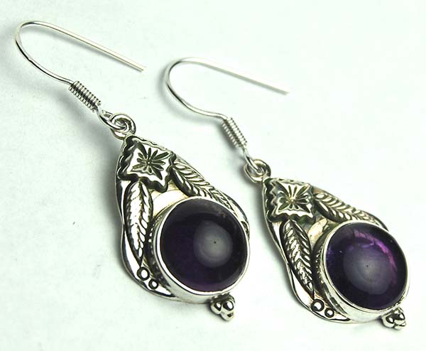 Silver Earring Amethyst Drop