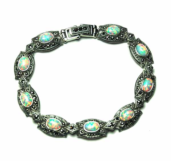 Silver Bracelet Marcasite Opal