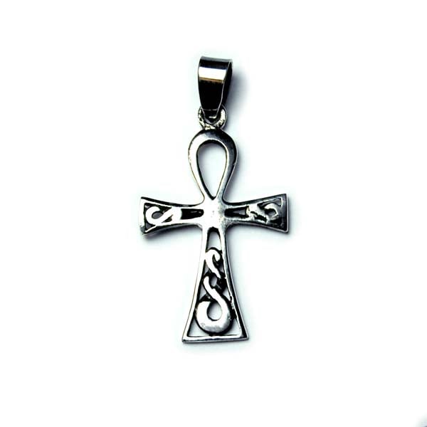 Silver Pendant Ankh With Swirl