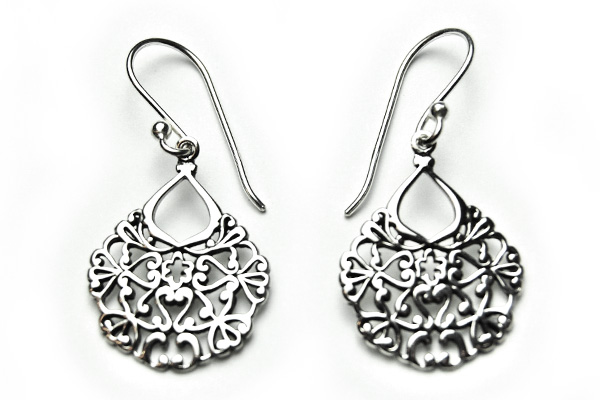 Silver Earring Floral Hearts