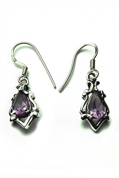 Silver Earring Tear Drop Amethyst