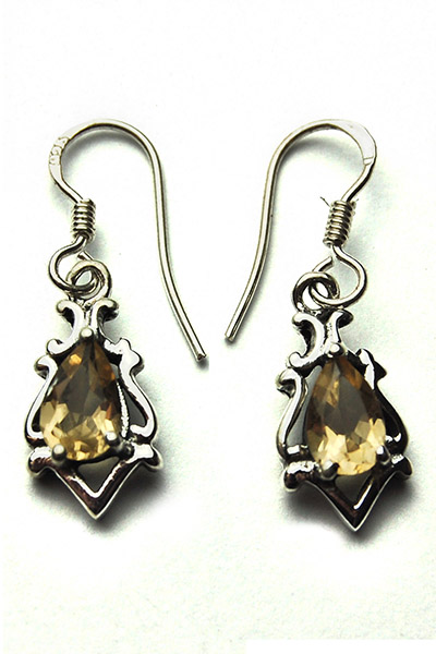 Silver Earring Tear Drop Citrine