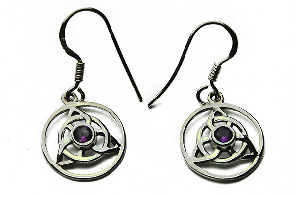 Silver Earring Triquetra Amethyst
