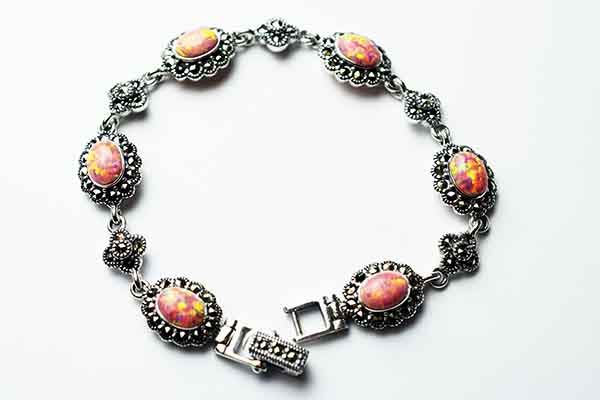 Silver Bracelet Marcasite Pink