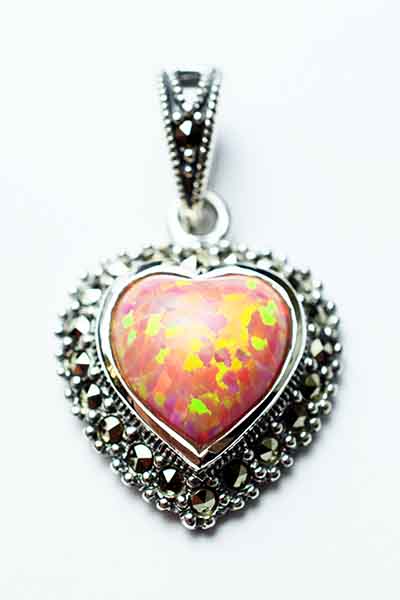 Silver Pendant Marcasite Pink