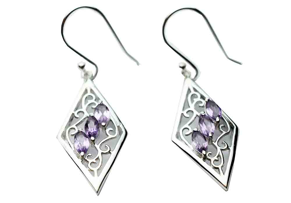 Silver Earring Triple Amethyst
