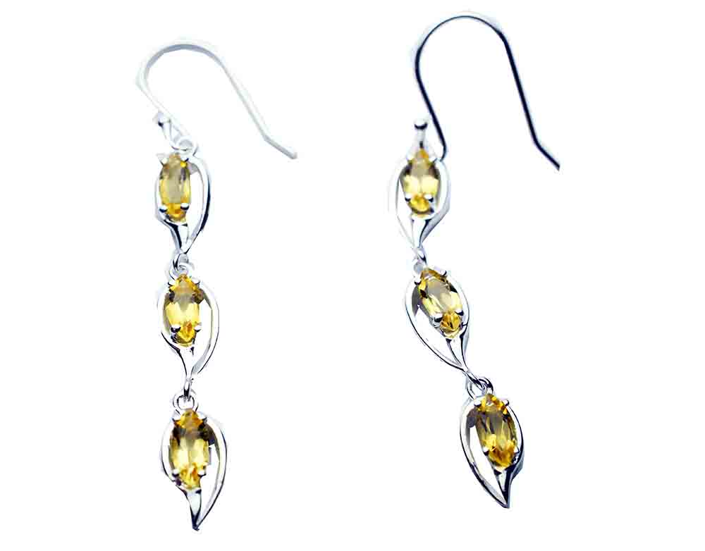 Silver Earring Triple Citrine