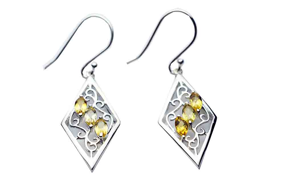 Silver Earring Triple Citrine