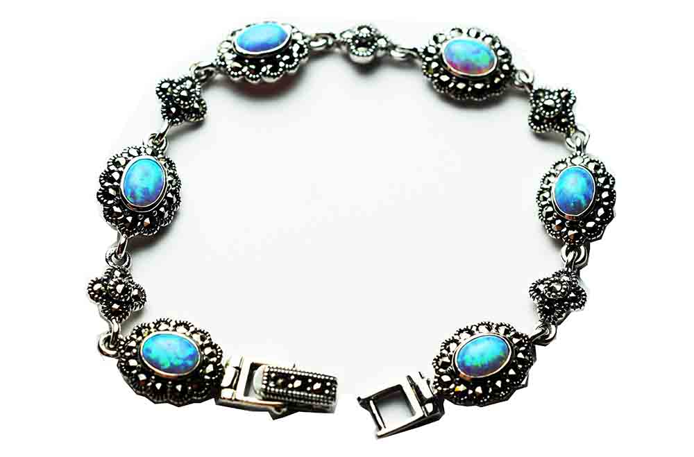 Silver Bracelet Marcasite Blue