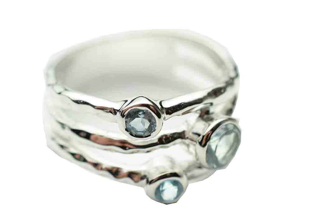 Silver Ring Circles Blue Topaz