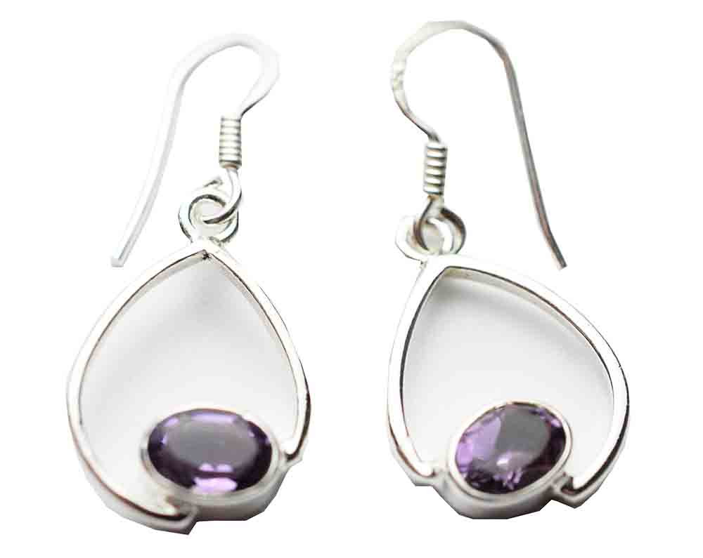 Silver Earring Oval Amethyst