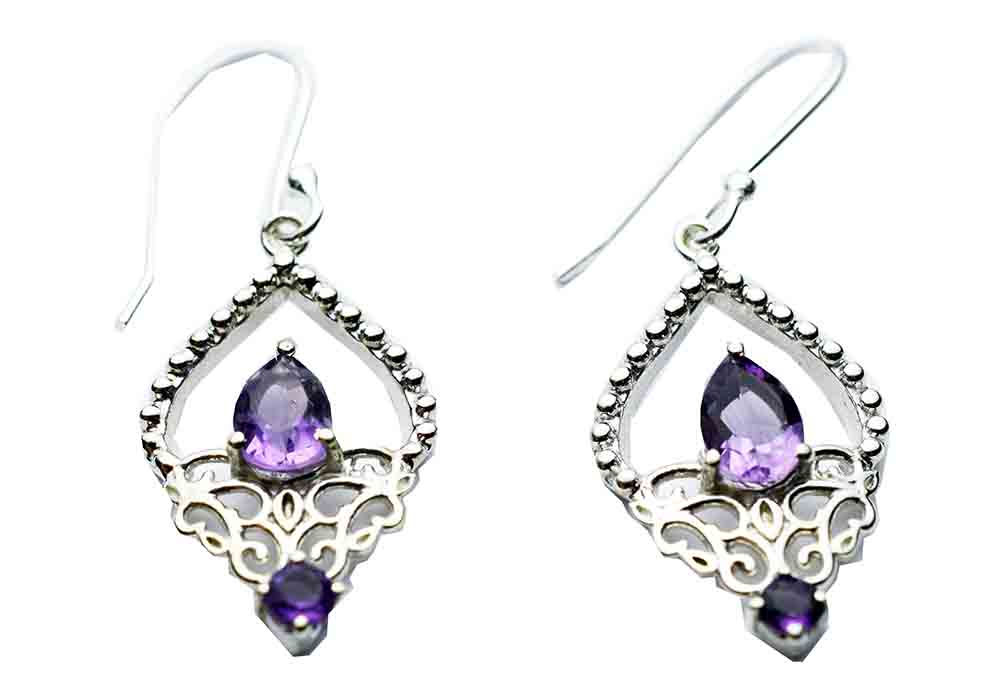 Silver Earring Double Amethyst