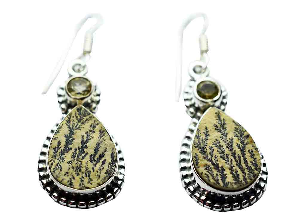 Silver Earring Leaf Jasper