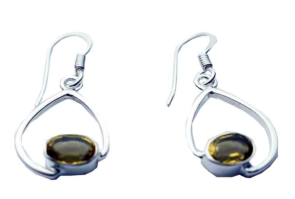 Silver Earring Oval Citrine