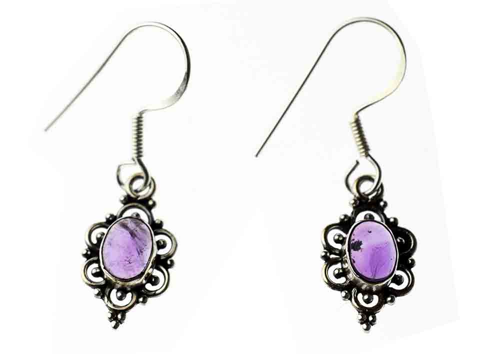 Silver Earring Oval Amethyst