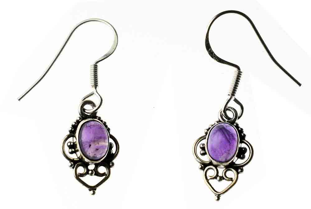 Silver Earring Oval Amethyst