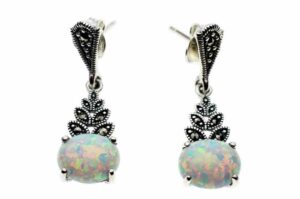 Silver Earring Marcasite Opal