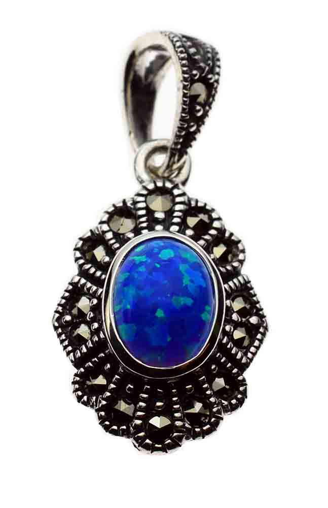 Silver Pendant Marcasite Blue