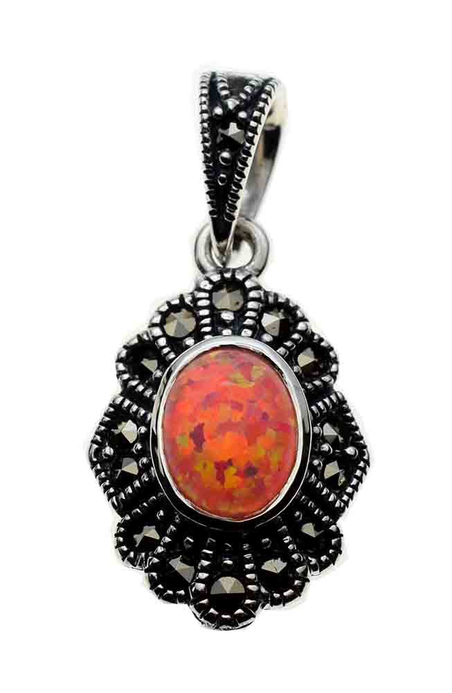 Silver Pendant Marcasite Pink