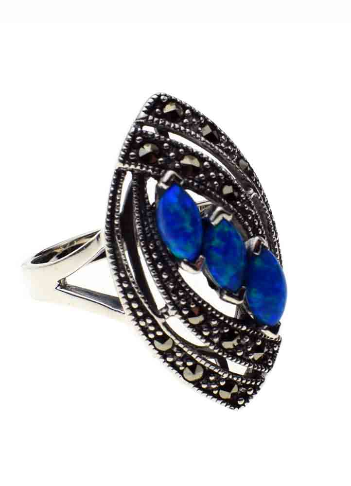 Silver Ring Marcasite Blue