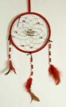 Dream Catcher With Beads Red 6.5 Inch