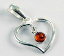 Pendant Silver Amber Heart