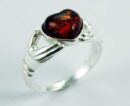 Ring Amber Heart Cognac Colour