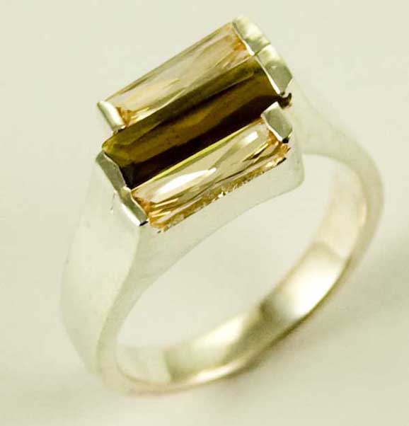 Silver Ring Amber Colour