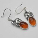 Earring Amber Oval Leaf