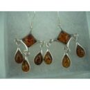 Earring Amber 3 Hanging Pear Drop