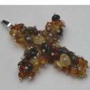 Pendant Amber Bead Cross Small