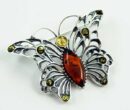 Brooch Amber Silver Butterfly